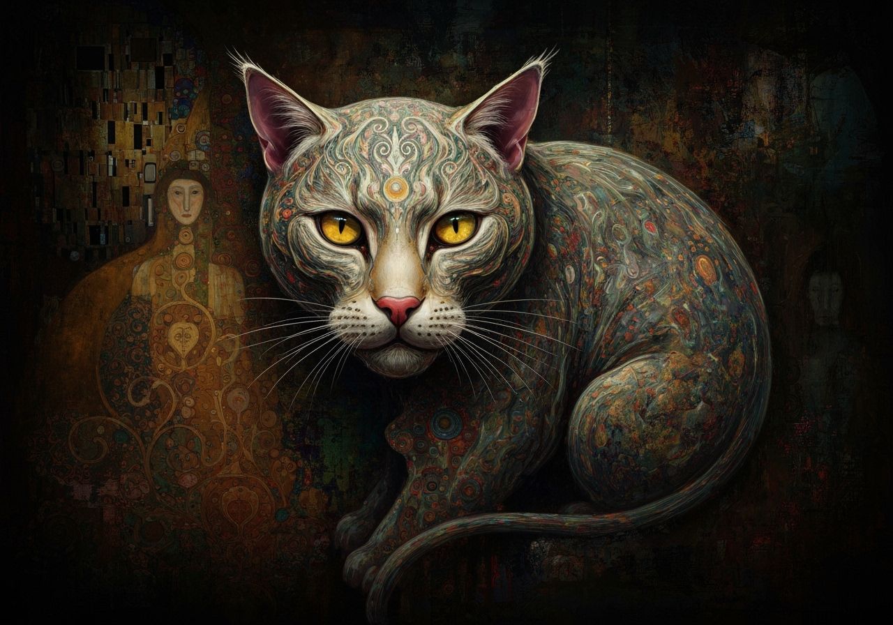 Surreal Feline Dreamscape in Klimt Style