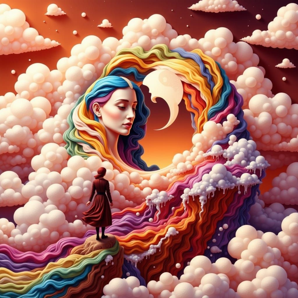 Figure on Cliffside Expressing Longing Through Light Waves