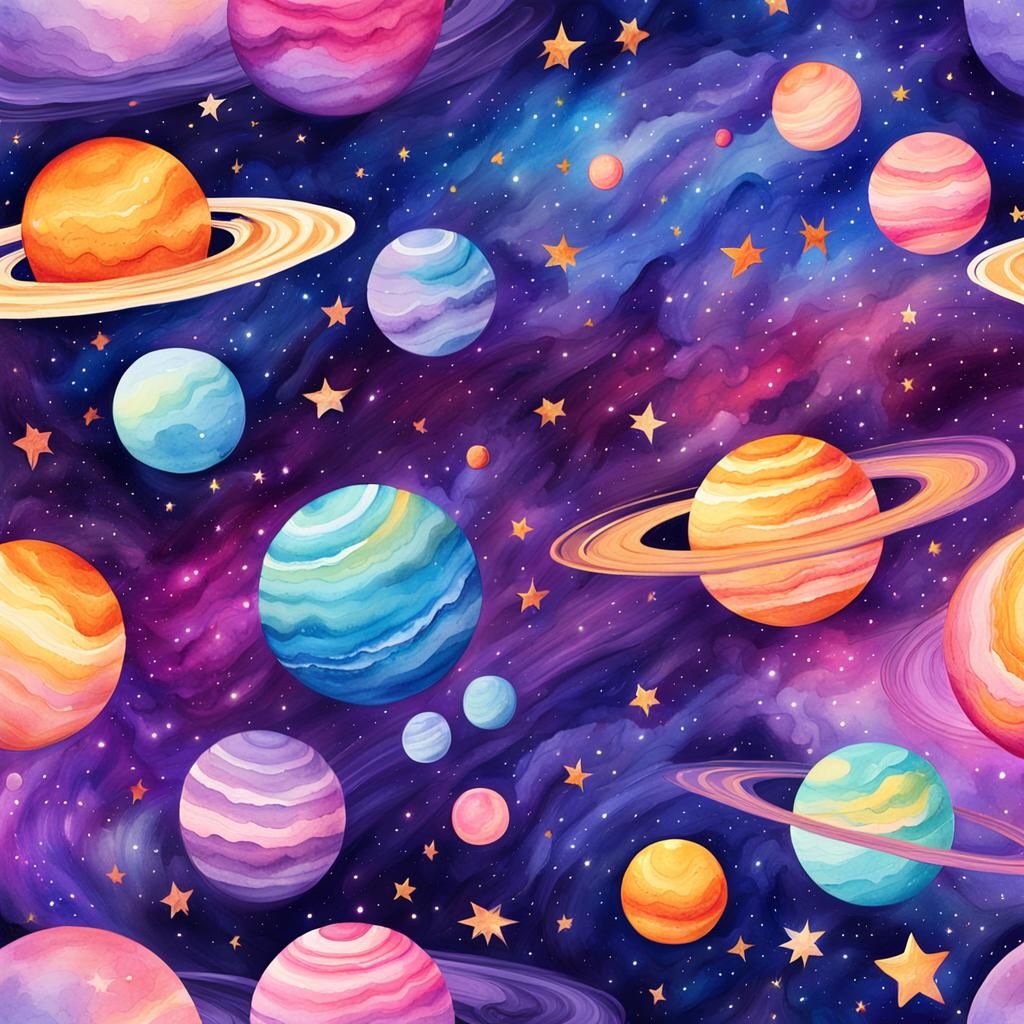 Colorful Universe Illustration in Watercolor Style