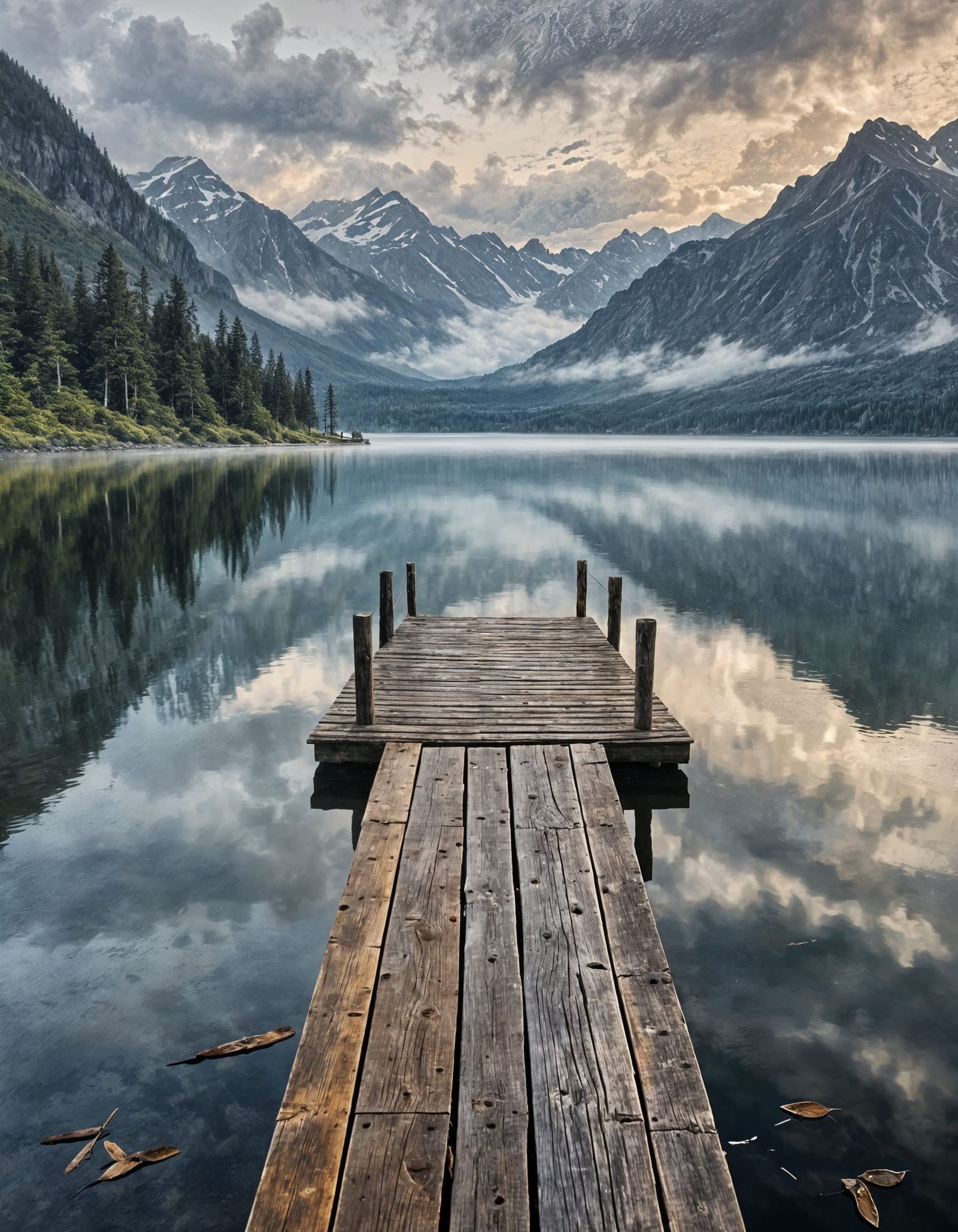 Foggy Lake Dock in Oil Painting Style