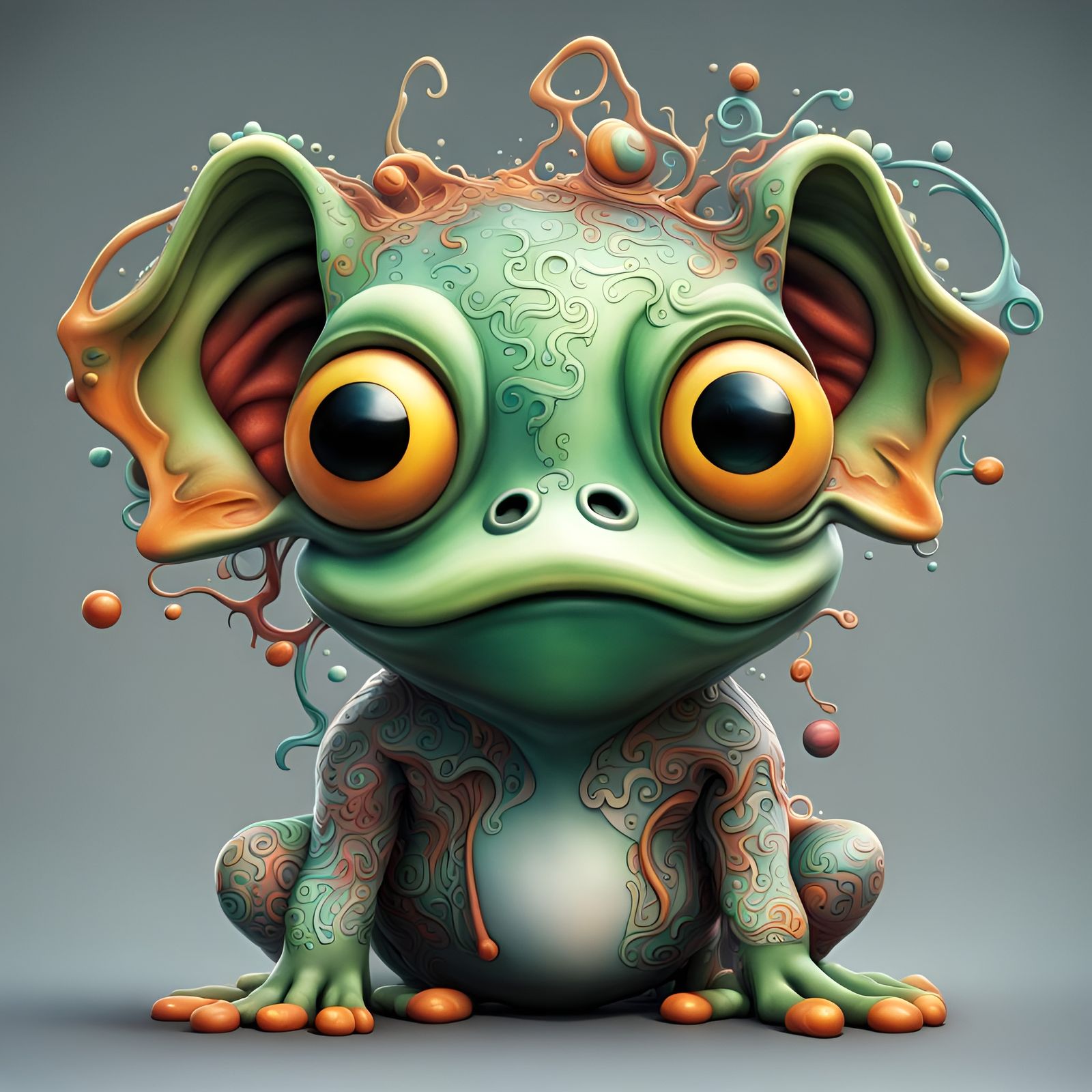 Cute Chibi Frog-Elephant Character in 3D Doodle Art