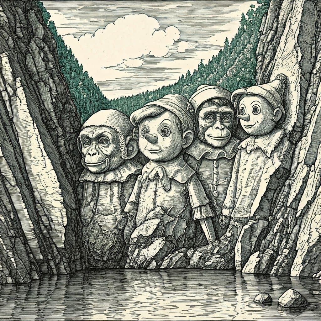 Monolithic Fantasy Figures in Weathered Granite