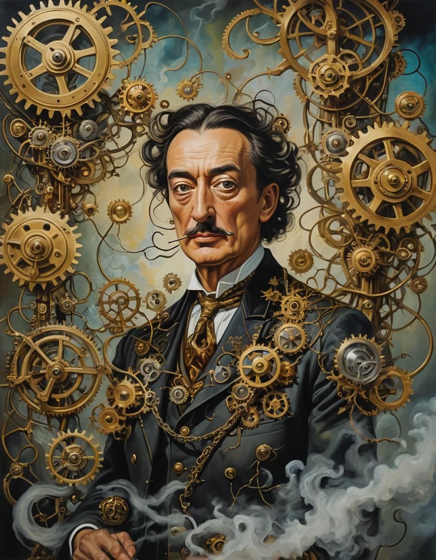 Steampunk Inventor's Surreal Dreamscape Portrait in Oil