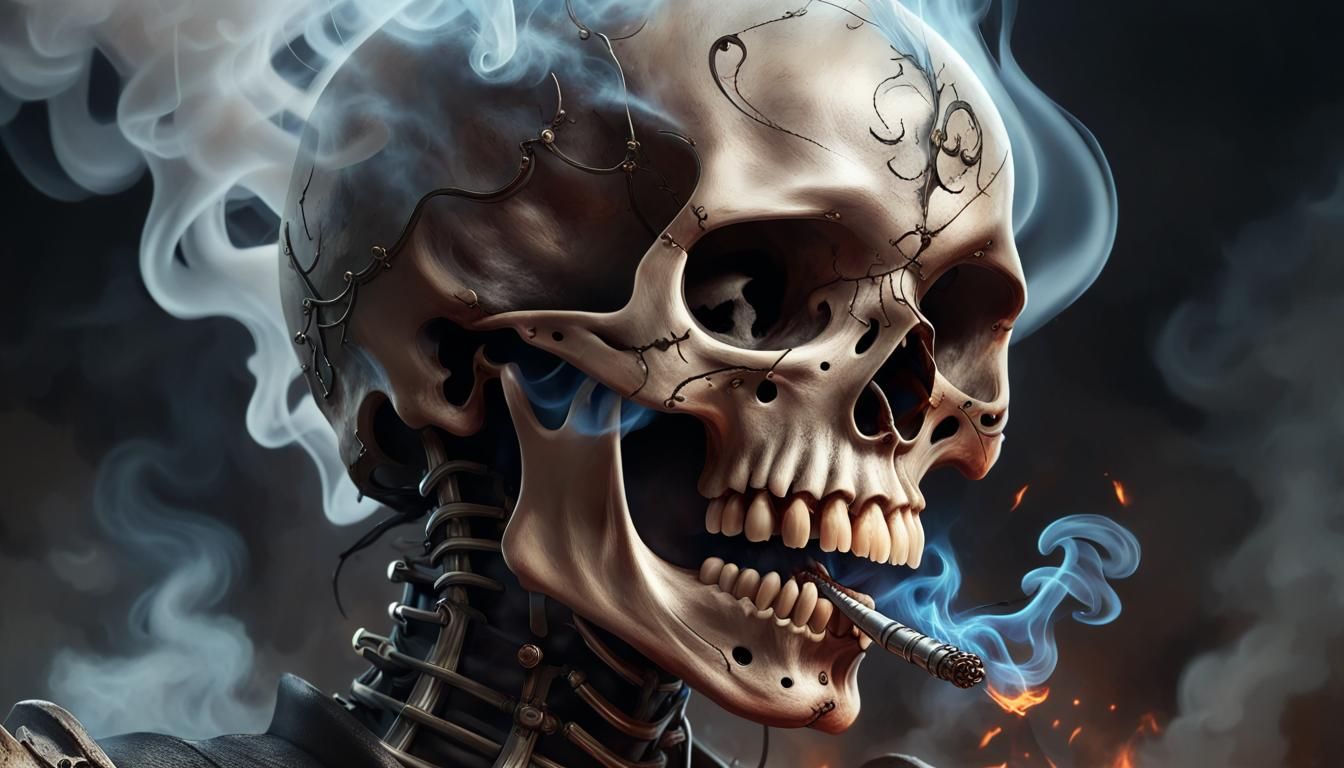 Surreal Skull with Fiery Halo in Digital Art