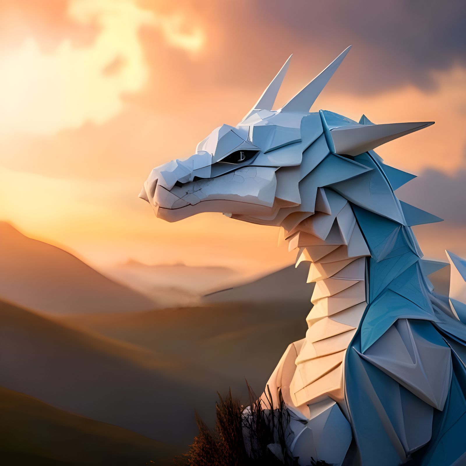 Exquisite Origami Dragon Portrait in High Detail