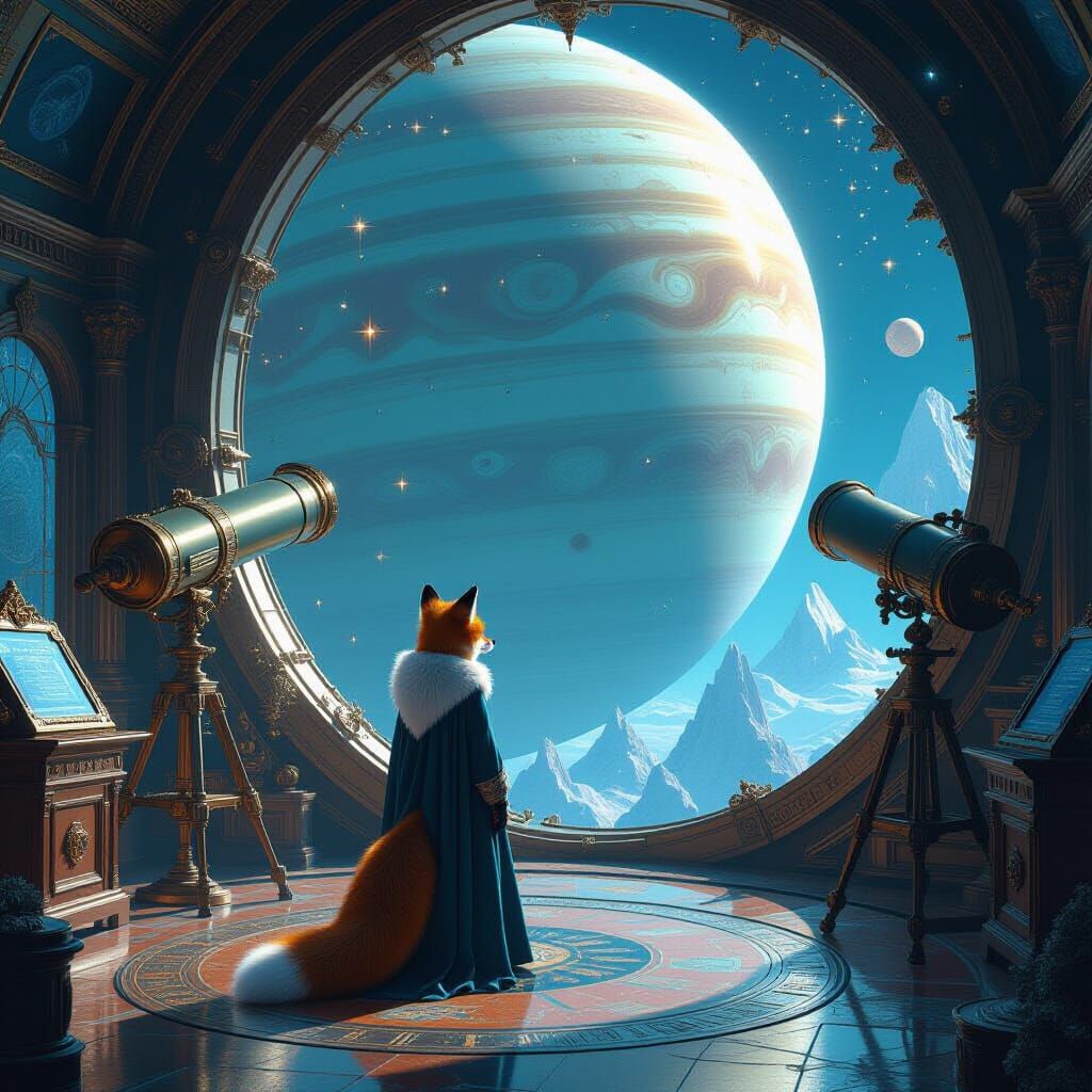 Fox Astronomer in Baroque Neptune Observatory
