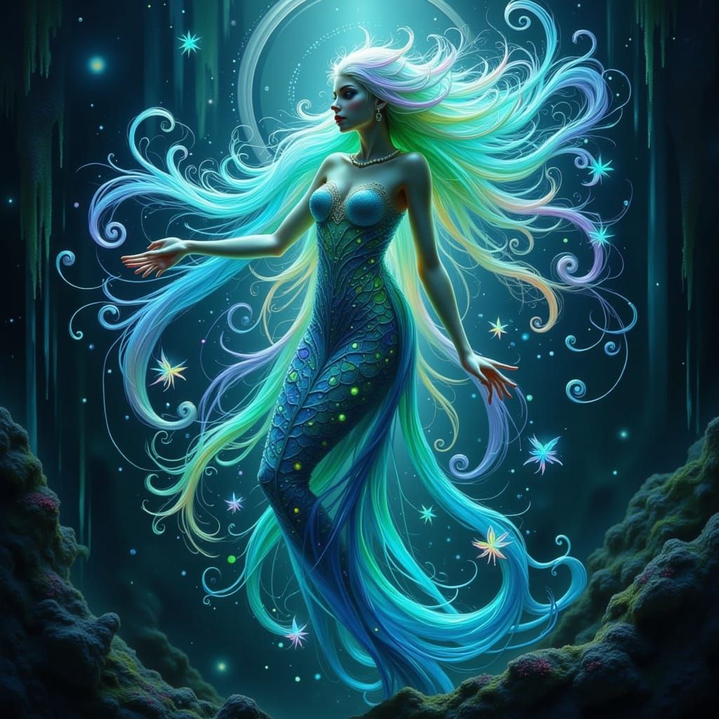 Surreal Deep Sea Goddess in Bioluminescent Splendor