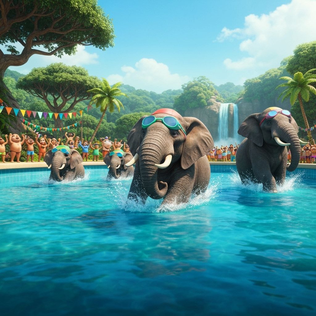 Elephants Compete in a Swim Meet