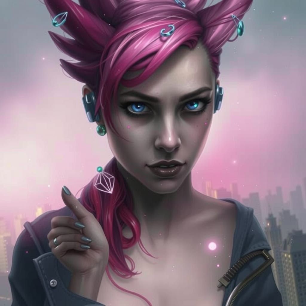 Cyberpunk Princess in Dystopian Cityscape with Klimt-Inspire...