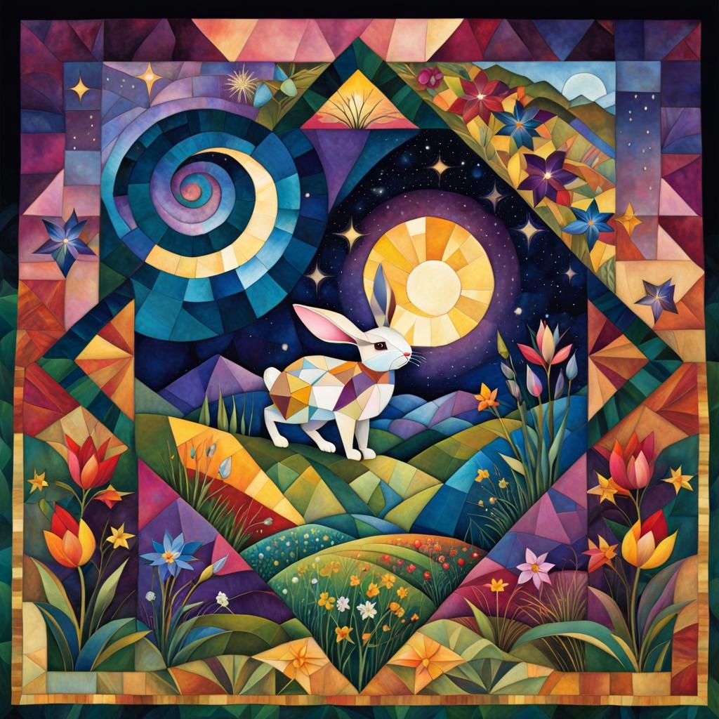 Abstract Mosaic Bunny in Cubist Expressionism