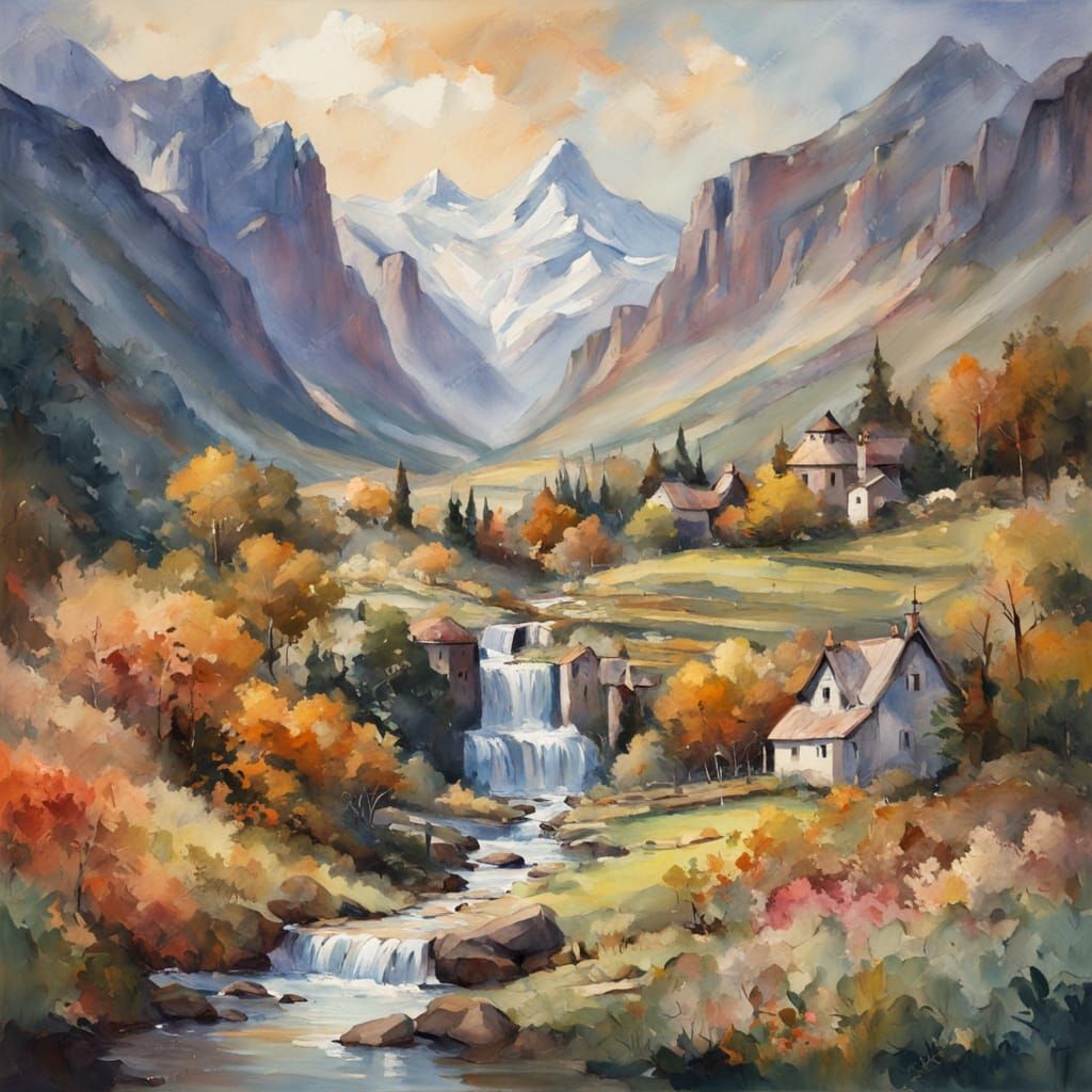 Epic Dragon Landscape in Watercolor Style