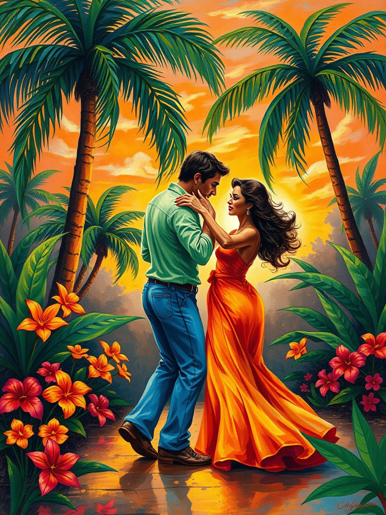Tropical Salsa Dance: Vibrant Caribbean Folk Art
