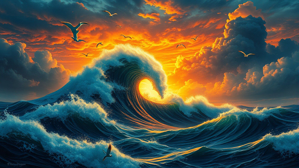 Majestic Tempestuous Seascape with Colossal Wave