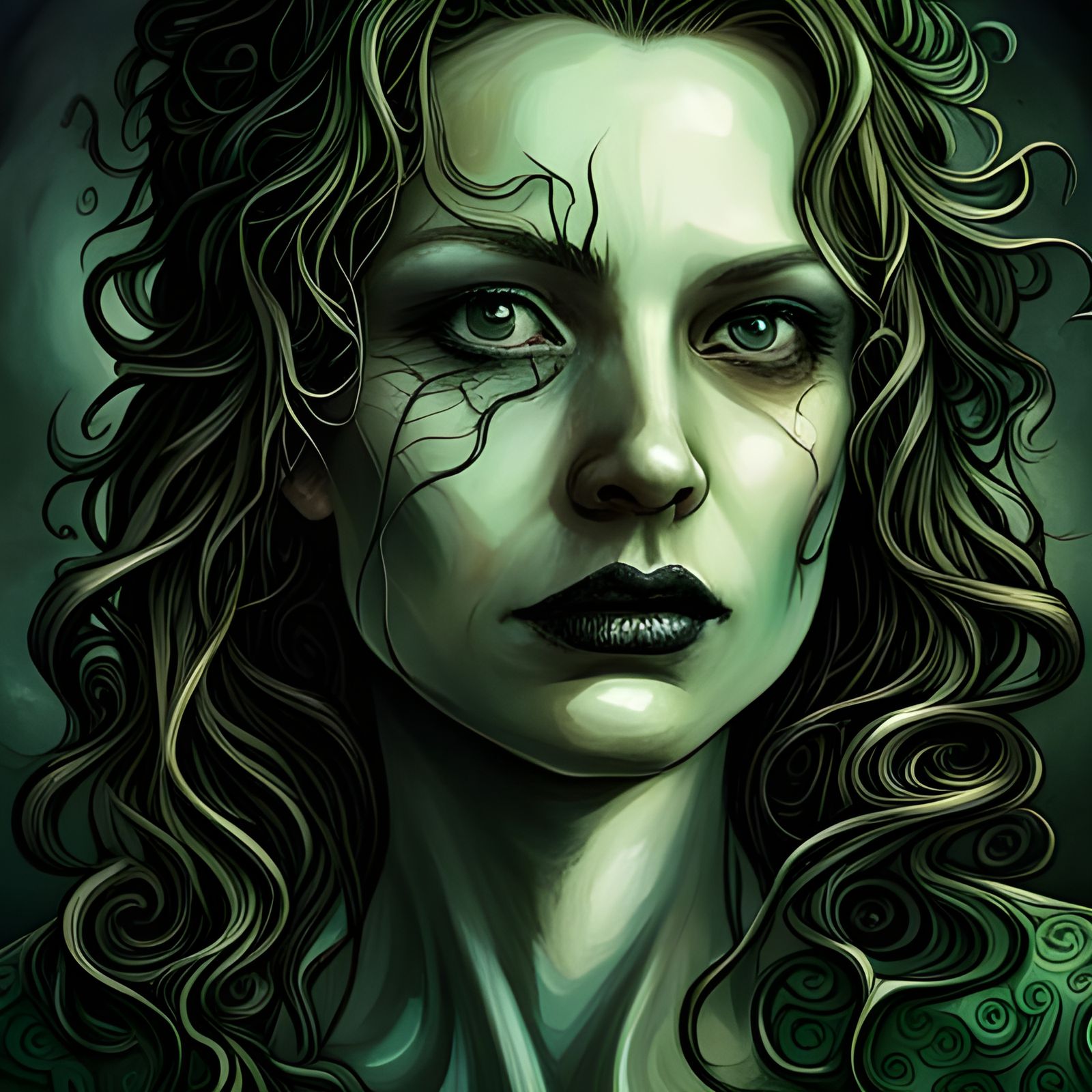 Ornate Zombie Portrait in Sinister Dark Style