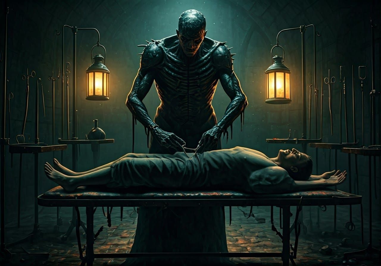 Dark Alien Entity in Biomechanical Horror Laboratory