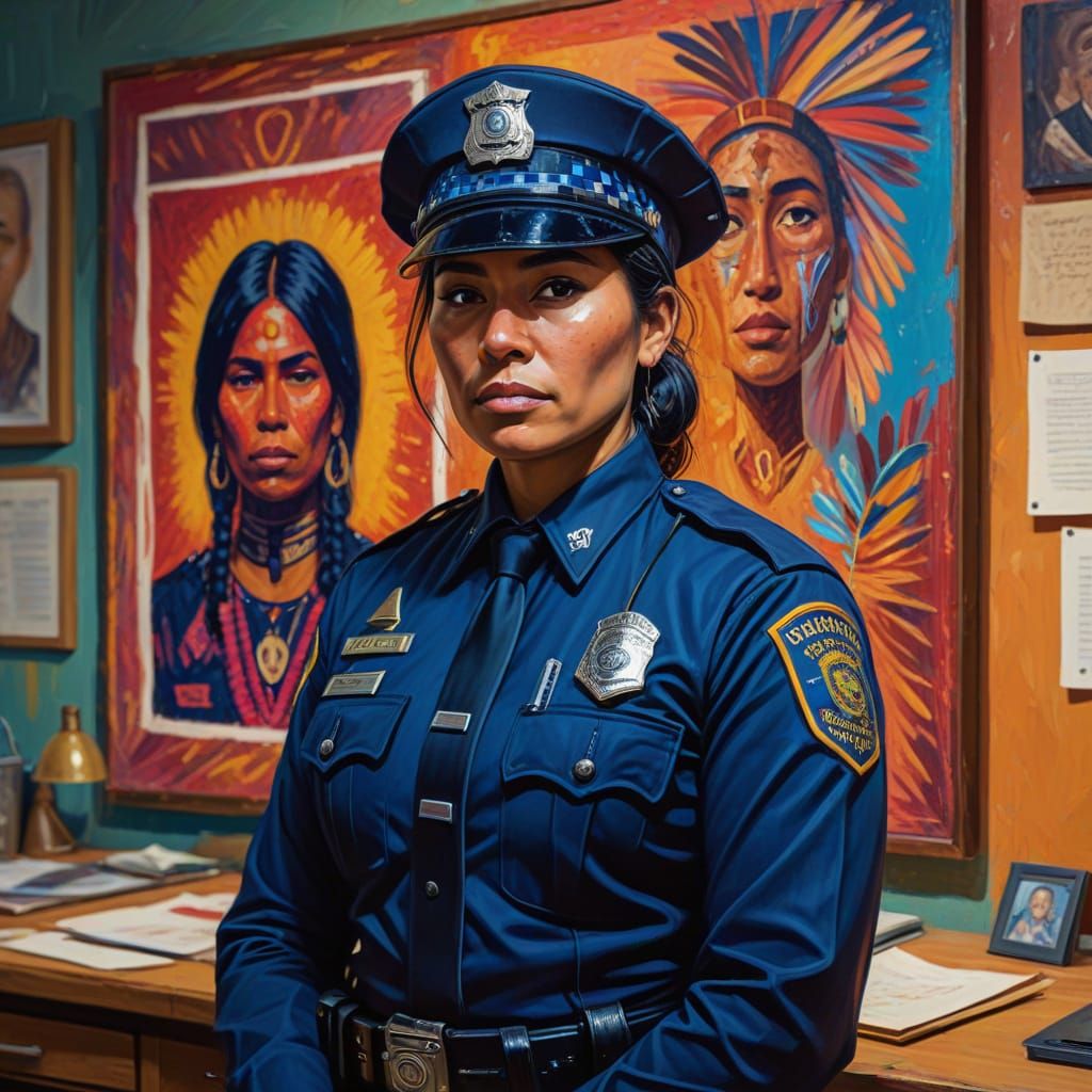 Police Office Scene with Indigenous Art Style