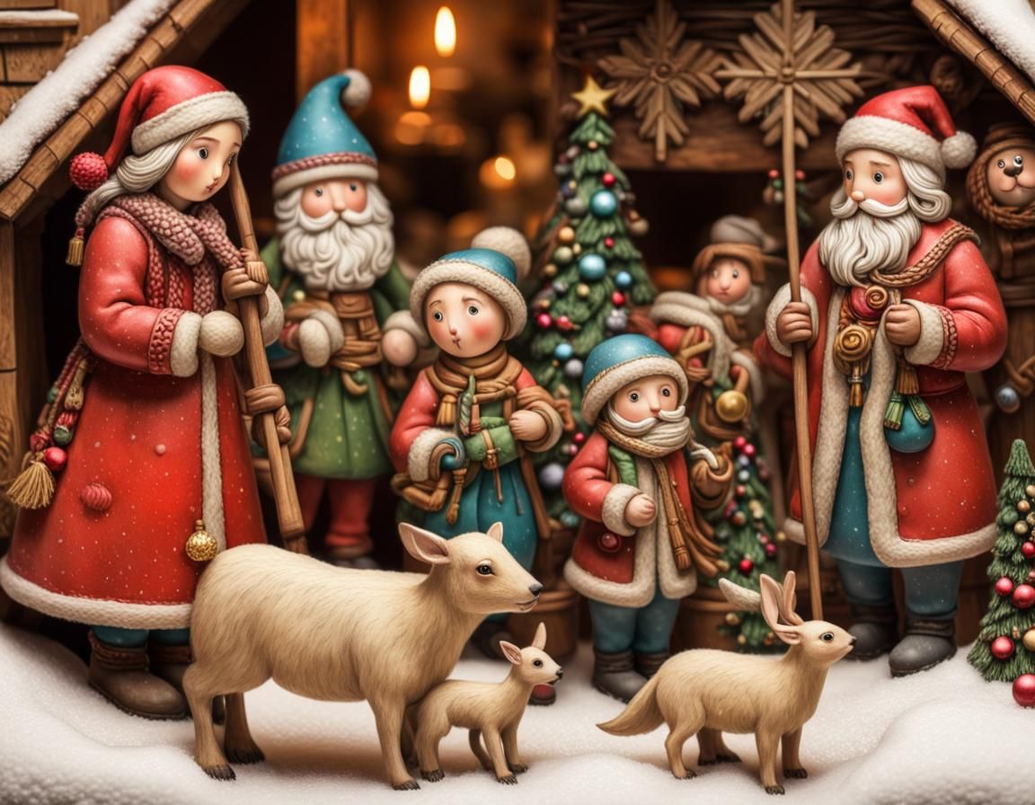 Intricate Christmas Scene in Surrealist Style