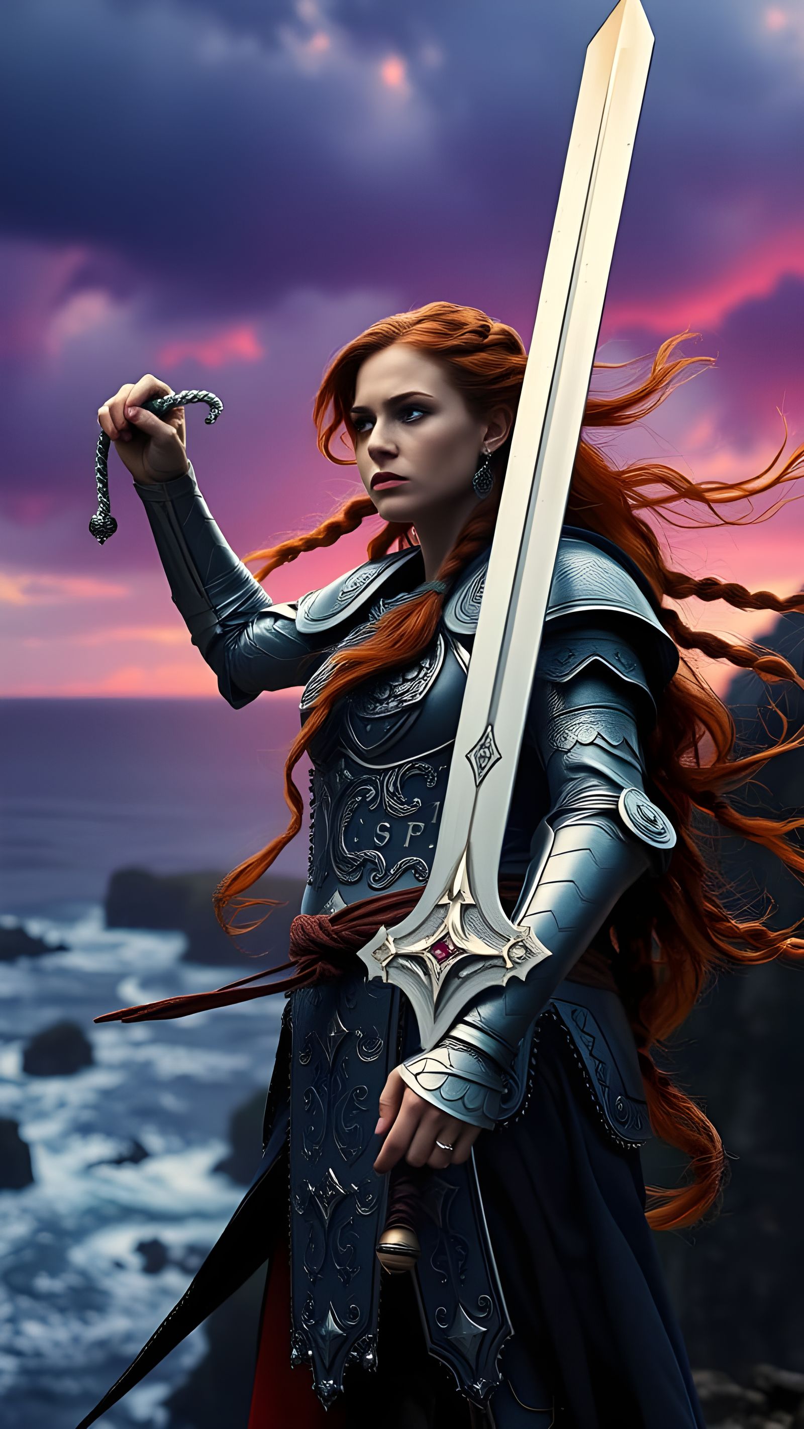 Celtic Queen with Platinum Sword at Dawn