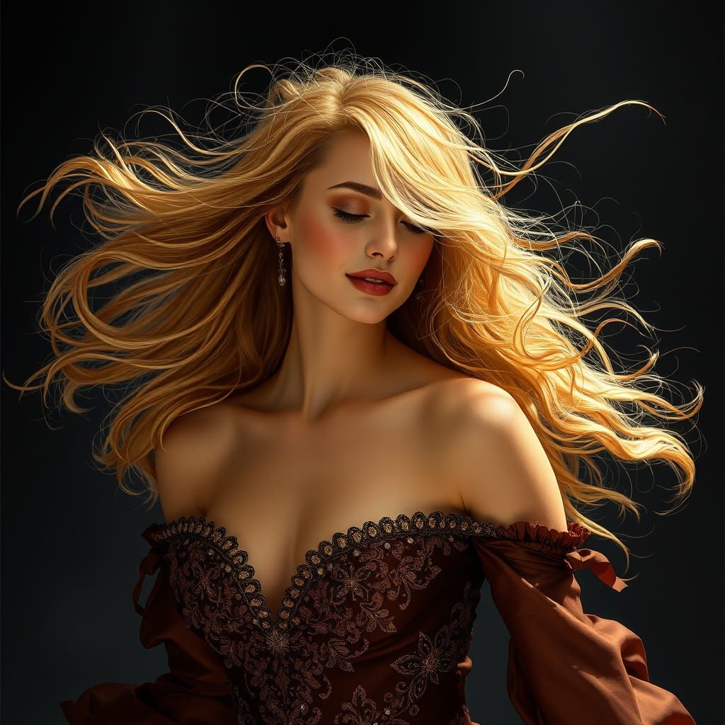Woman in Chocolate Dress: Digital Art Portrait