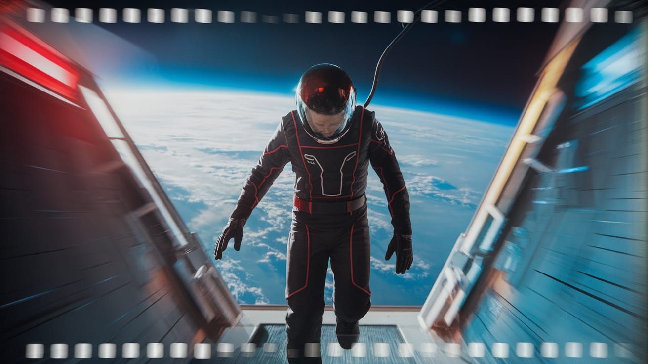 Astronaut Descending from Ship in Futuristic Costume