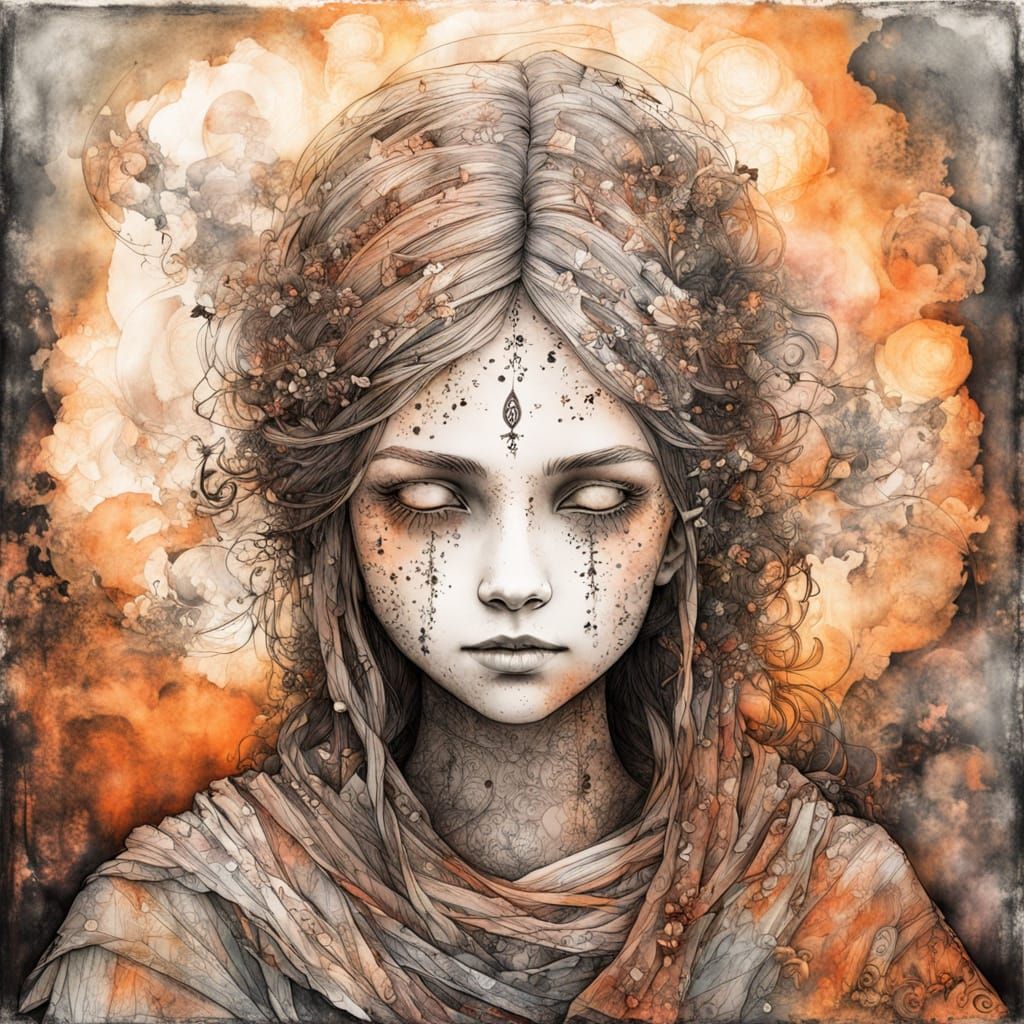 Ethereal Ghostly Portrait in Zentangle Style