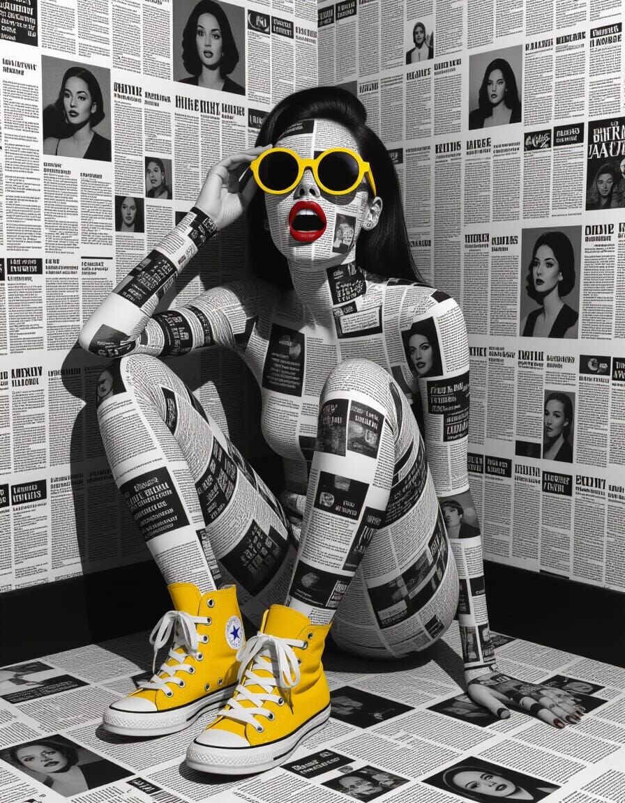 Newspaper Woman in Pop-Art Collage Style
