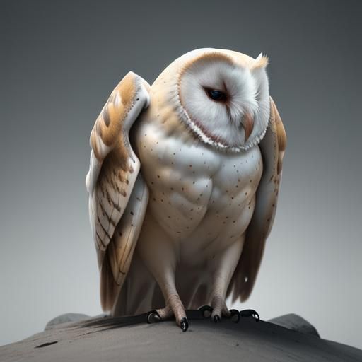Fantasy Barn Owl with Metal Beak, Digital Painting