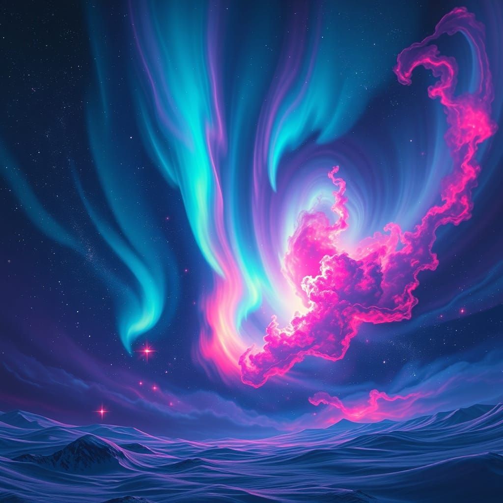 Cosmic Storms Unleash Vibrant Neon Auroras in the Starry Exp...