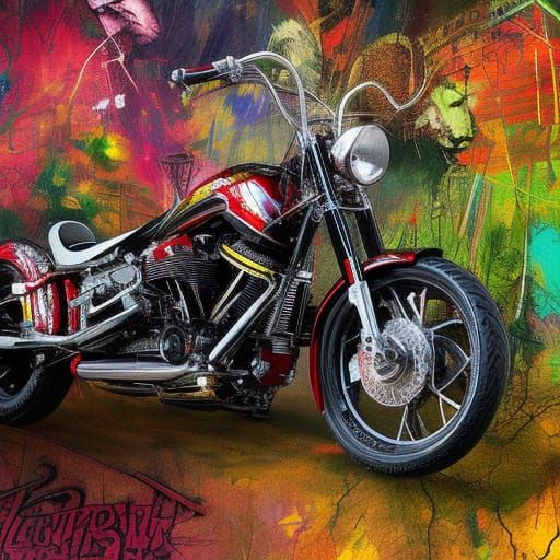 Cowgirl Outlaw on Chopper, Surreal Dieselpunk Art