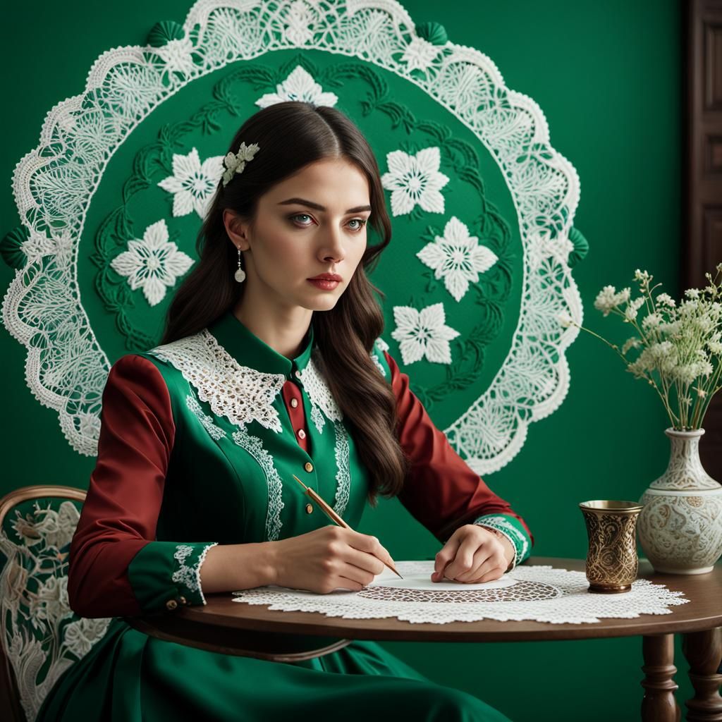 Slovenian Brunette Creating AI Art with Folklore Motifs