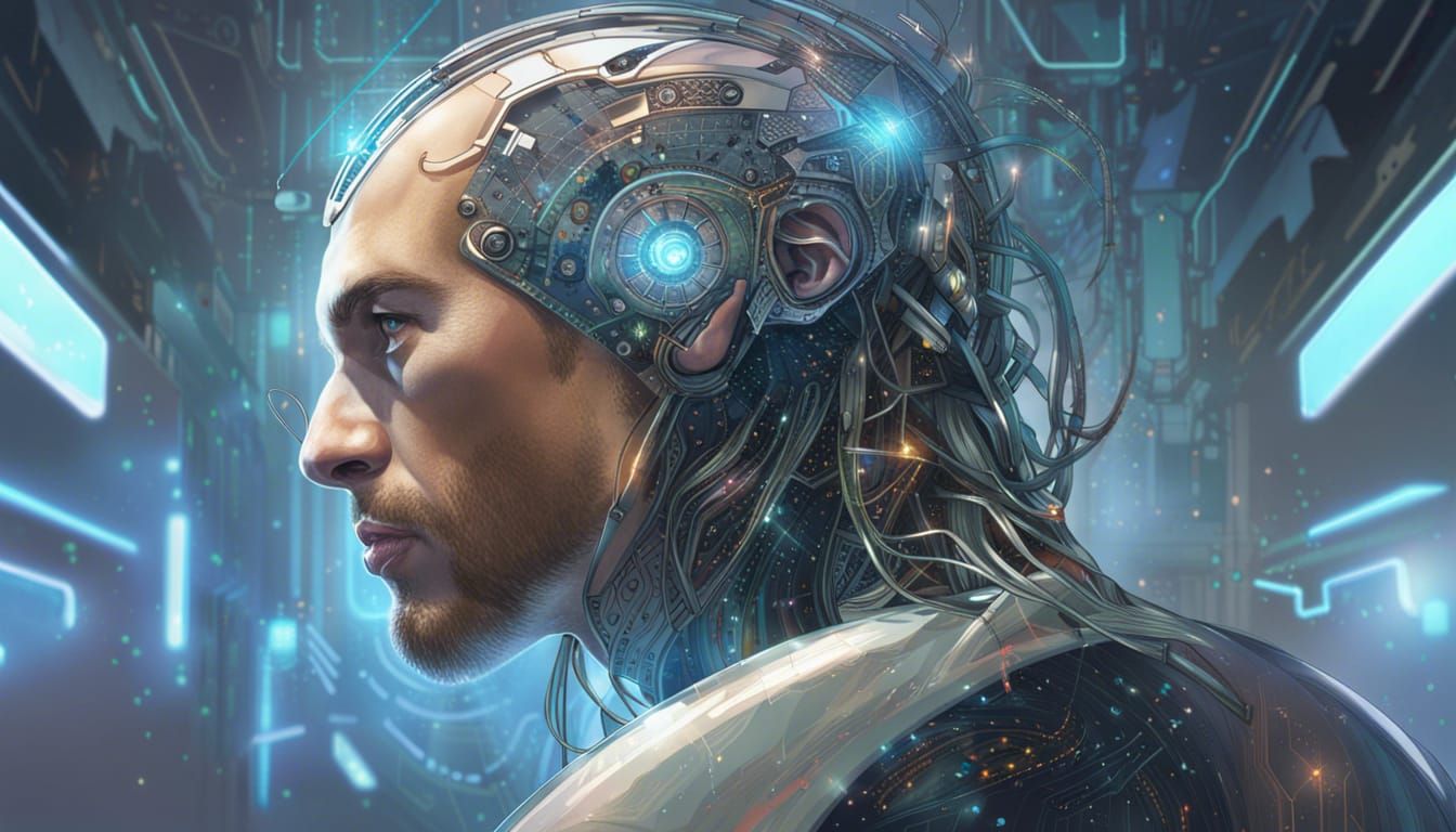 AI Man in Futuristic Office: Hyperrealistic Portrait