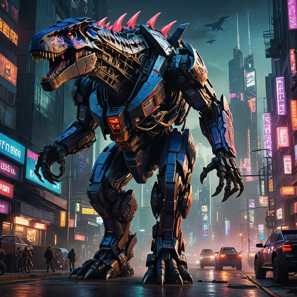 Giant Cyberpunk T-Rex Optimus Prime Mecha Concept