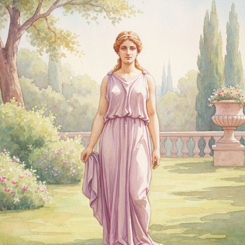 Hygeia, Goddess of Health, in a Picturesque Watercolor Garde...