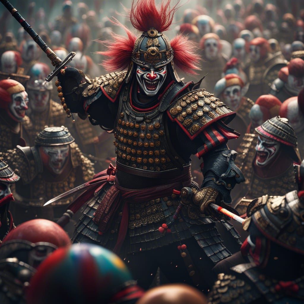 Samurai Warriors Clash With Clown Army