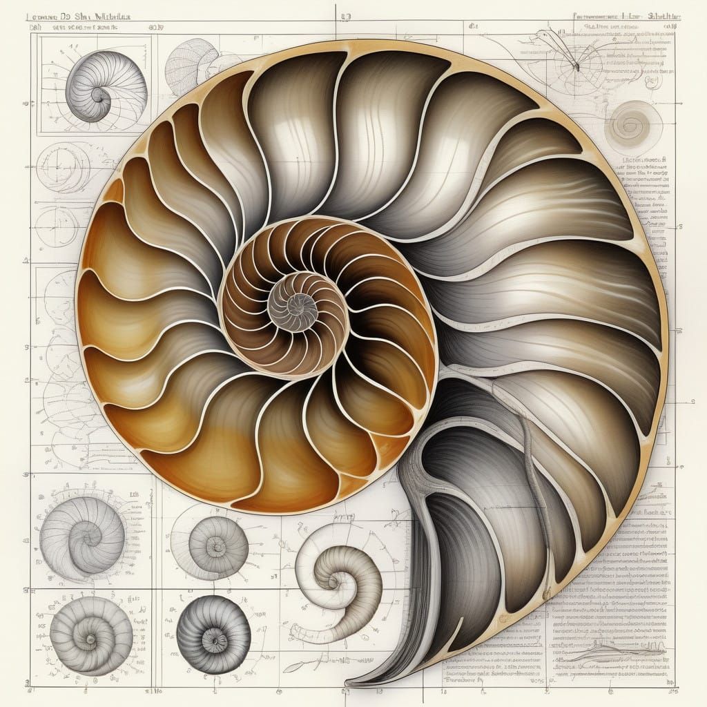 Renaissance-Style Nautilus Shell with Golden Section Annotat...