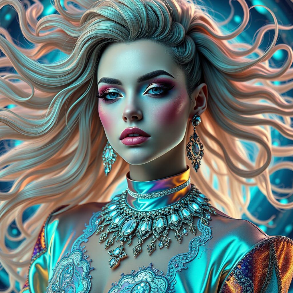 Androgynous Figure Radiates Empowerment in Iridescent Splend...