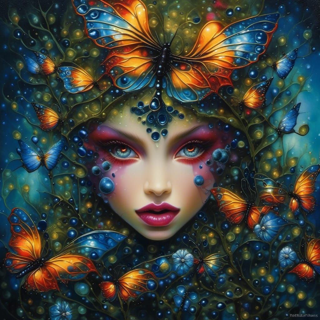 Goth Fairy with Bioluminescent Wings in Forest