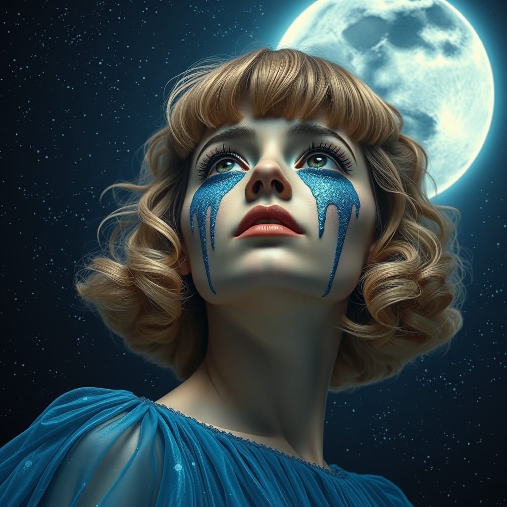 Ethereal Goddess Ascends Under Starry Midnight Skies