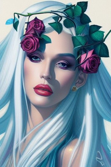 Goddess Portrait with Roses in Digital Art Style