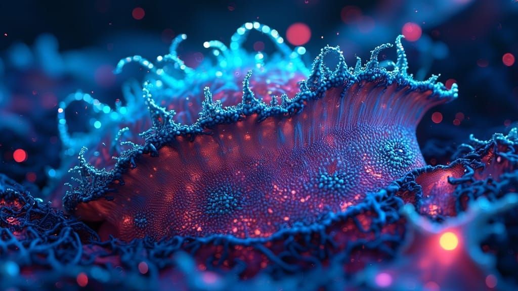 Bioluminescent Fractal Planet in Blue and Rose