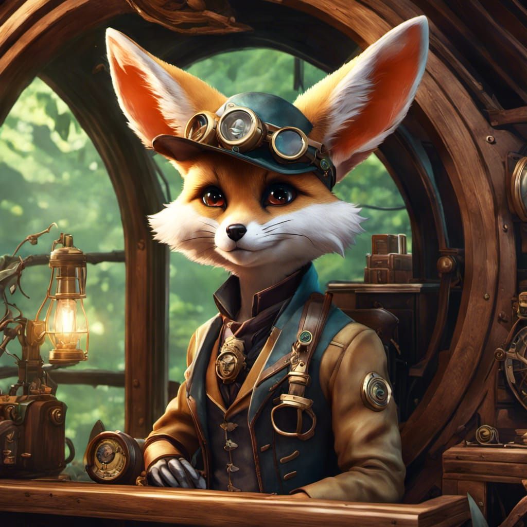 Ultracute Steampunk Fennec Fox in Cyberpunk Style