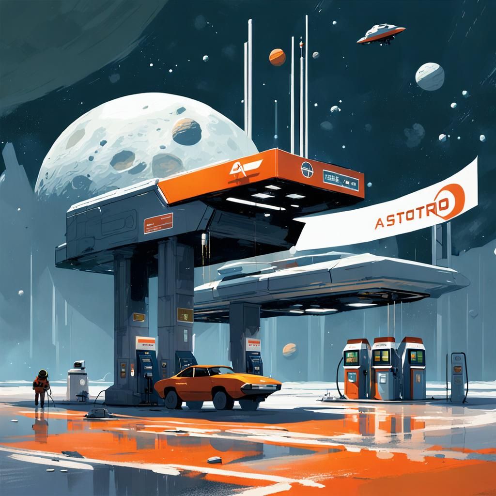 Futuristic Space Gas Station on Asteroid