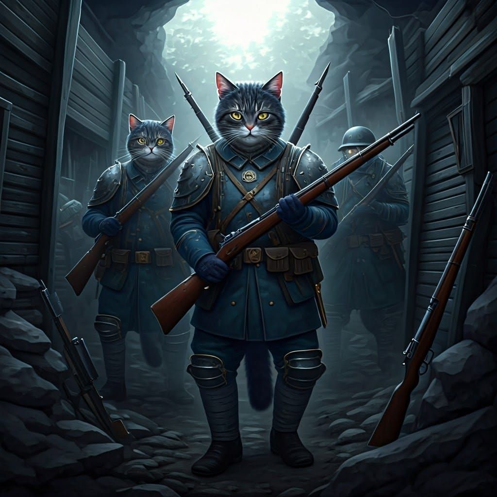 Realistic Anime Cat Battalion in WW1 Trench