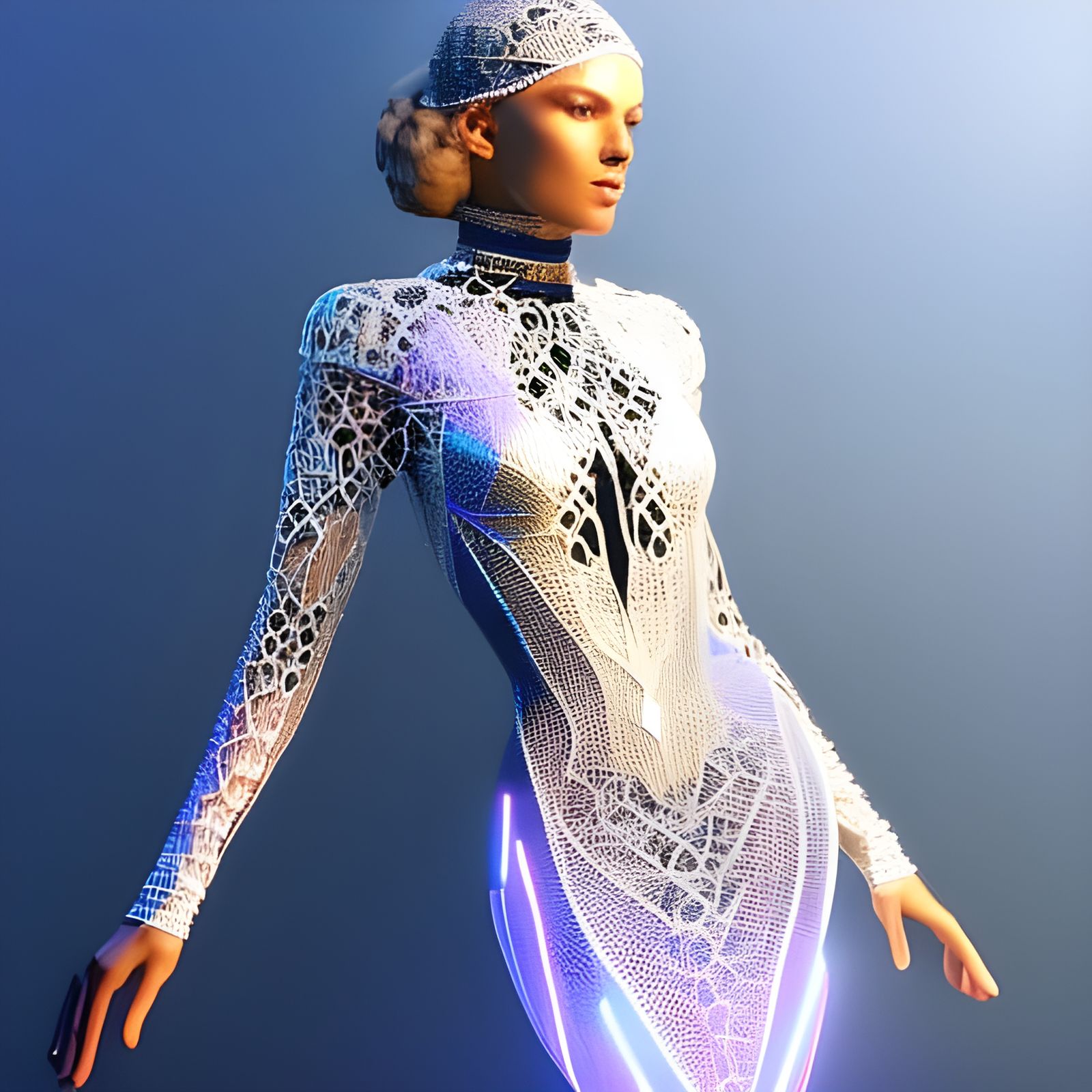 Futuristic Lace Fashion: A Volumetric Art Piece