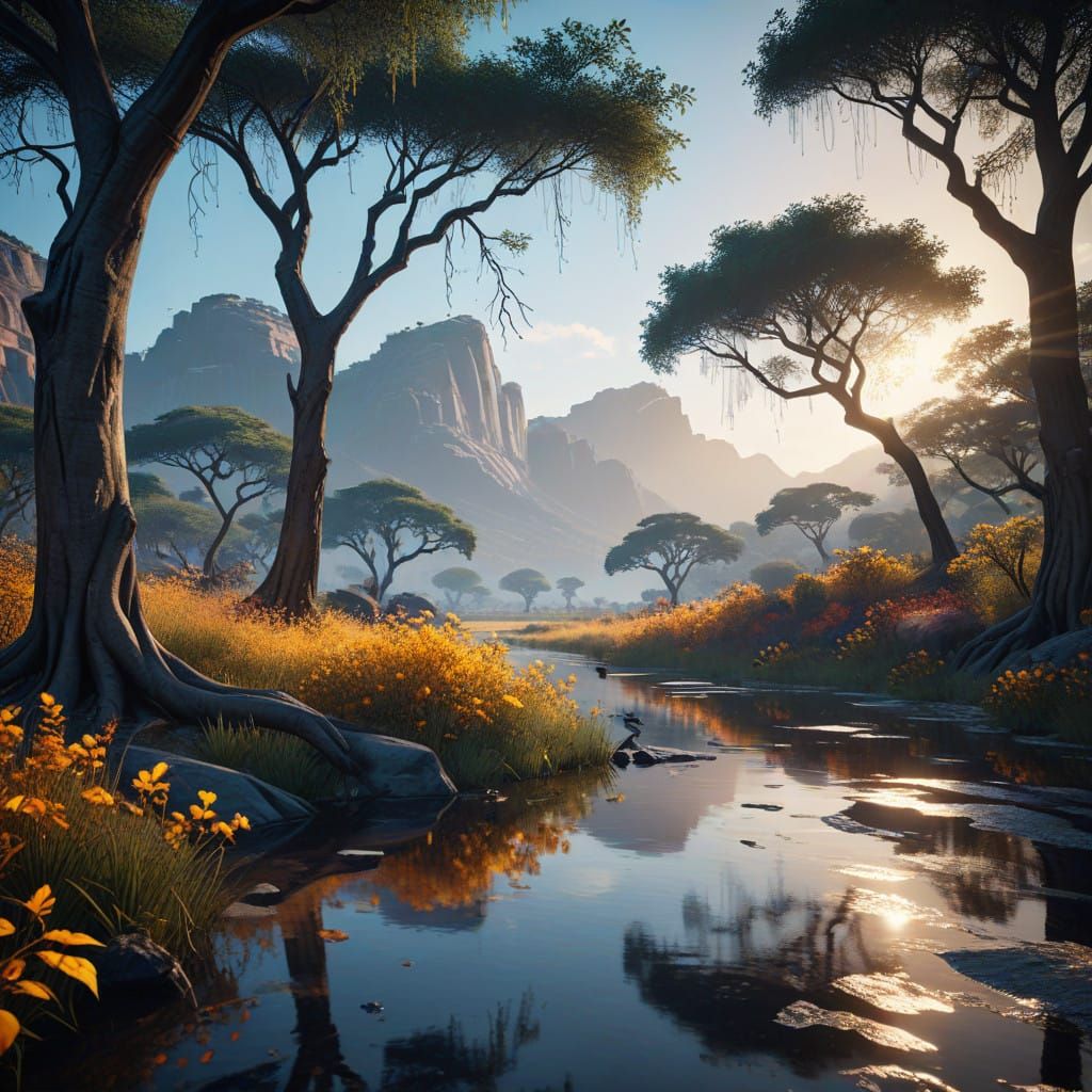 Savannah Dreamscape in Vibrant, Impressionistic Style