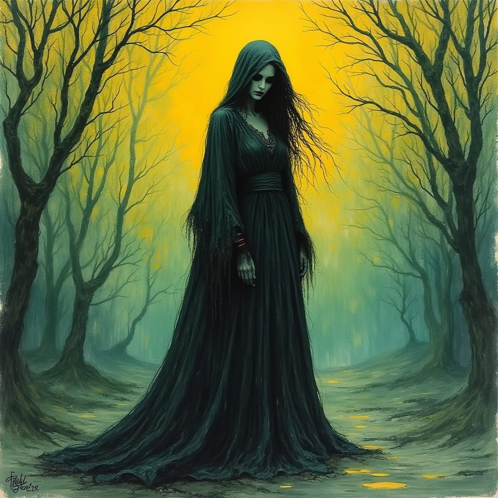 Mysterious Woman in Eerie Expressionist Style