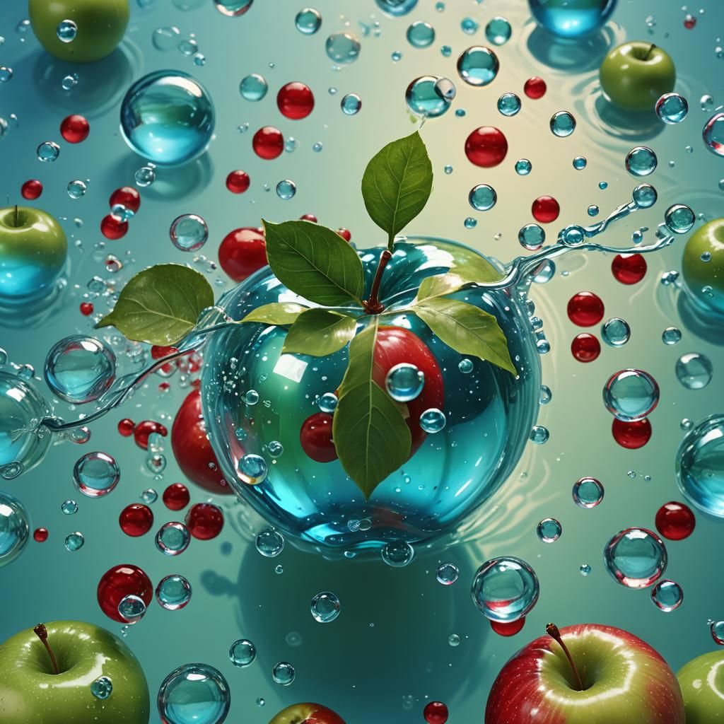 Apple Floating in Water: Photorealistic Digital Splash Art