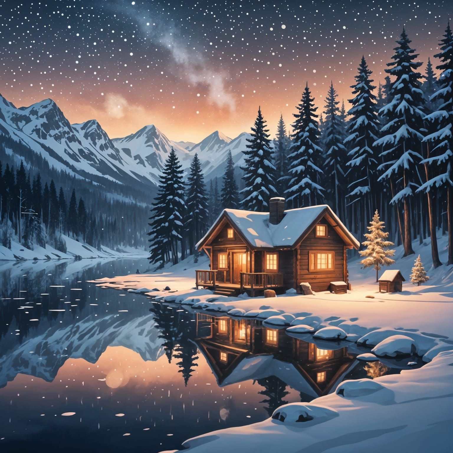 Serene Holiday Scene with Warm Lights