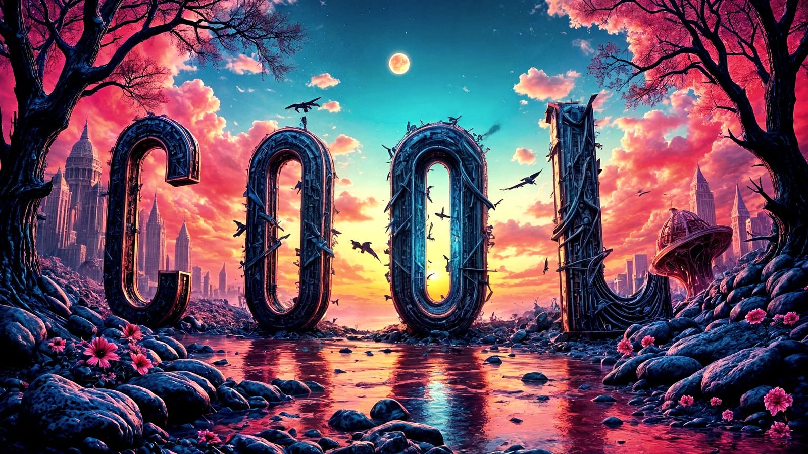 Abstract Glitchcore Artwork with 'COOL' Letters