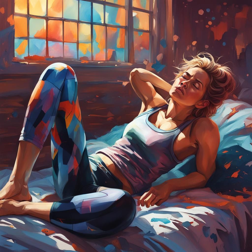 Tired Woman Resting: Hyperrealistic Splash Art